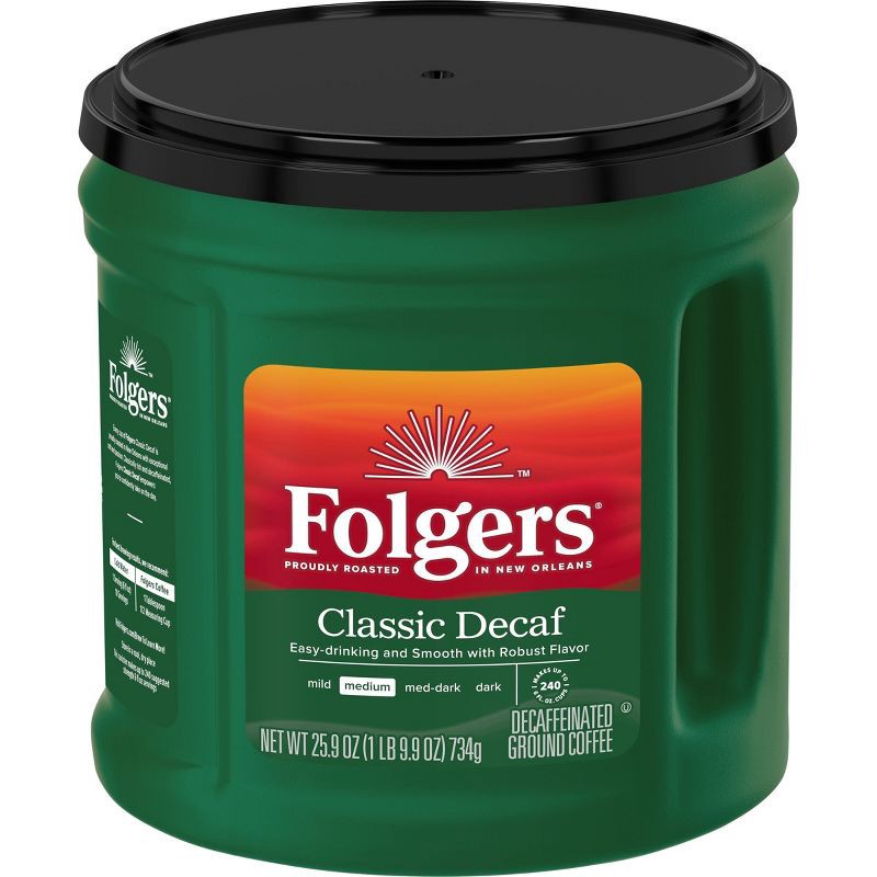 slide 1 of 6, Folgers Classic Medium Roast Ground Coffee - Decaf - 25.9oz, 25.9 oz