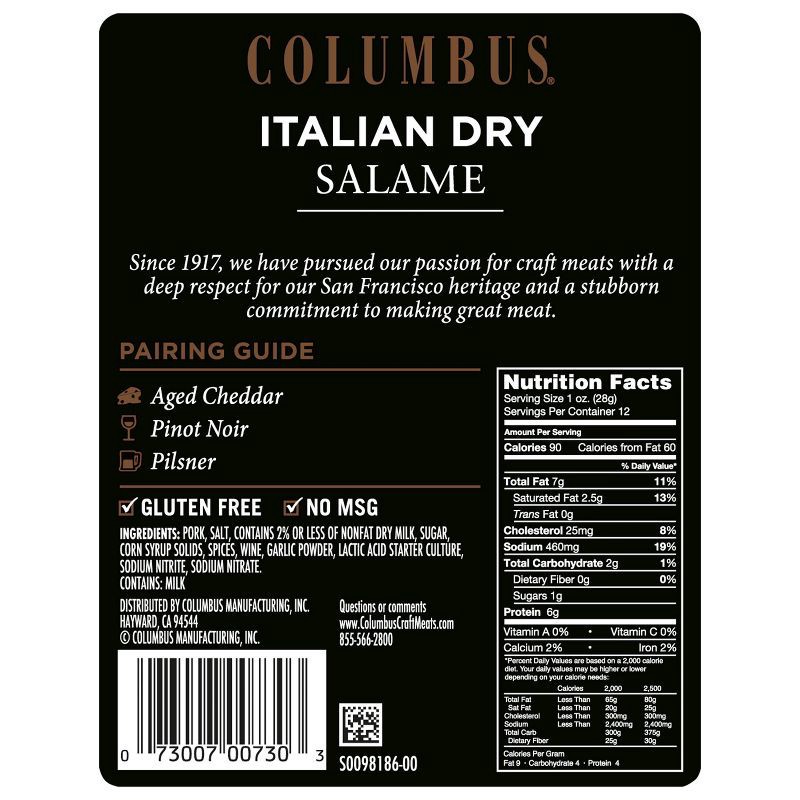 slide 2 of 6, Columbus Sliced Italian Dry Salame Deli Meats - 12oz, 12 oz