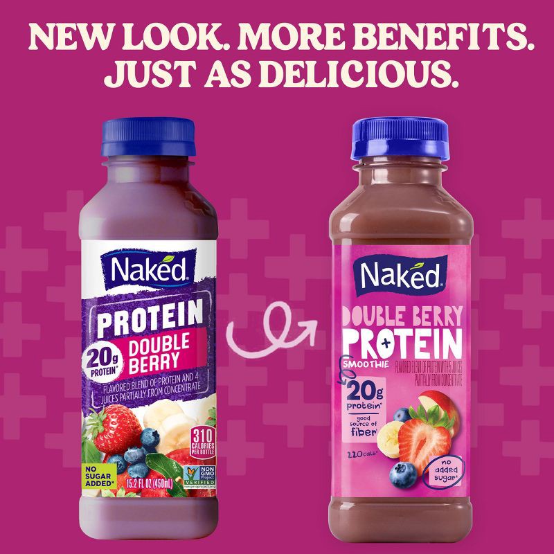 slide 2 of 9, Naked Protein Double Berry Protein Zone Juice Smoothie -15.2 fl oz, 15.2 fl oz
