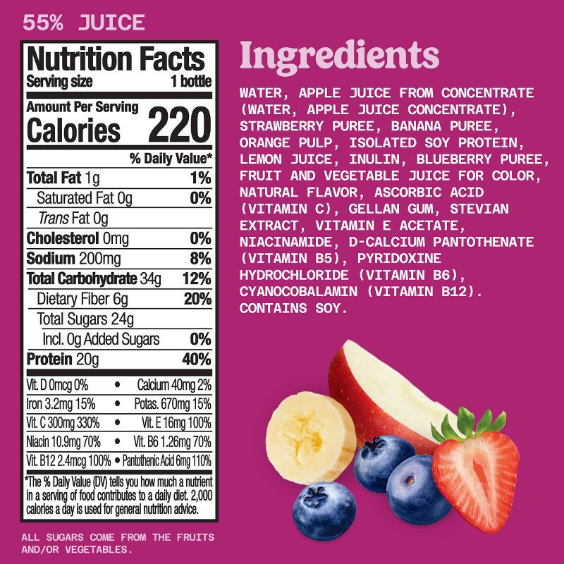 slide 9 of 9, Naked Protein Double Berry Protein Zone Juice Smoothie -15.2 fl oz, 15.2 fl oz