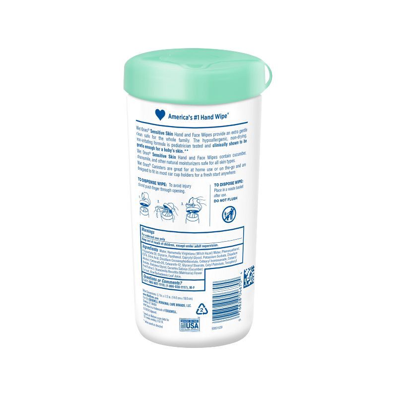 slide 2 of 8, Wet Ones Sensitive Skin Hand Wipes Canister - Unscented - 40ct, 40 ct