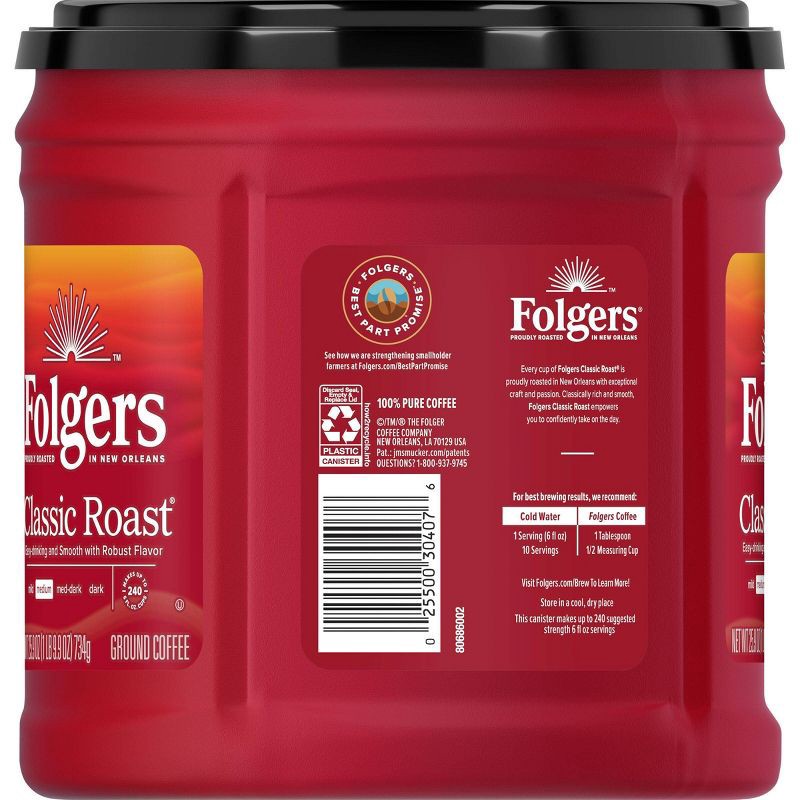 slide 6 of 6, Folgers Classic Medium Roast Ground Coffee - 25.9oz, 25.9 oz