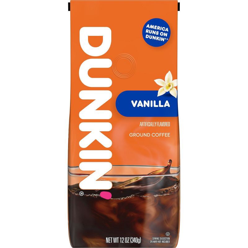 slide 1 of 9, Dunkin' Donuts Dunkin' Vanilla Artificially Flavored Ground Coffee, 12 Oz., 12 oz