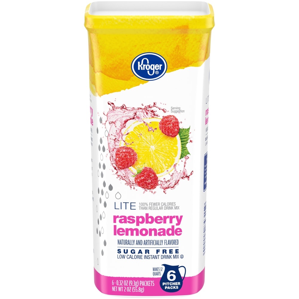 slide 1 of 1, Kroger Lite Raspberry Lemonade Instant Drink Mix Packets, 6 ct; 2 qt