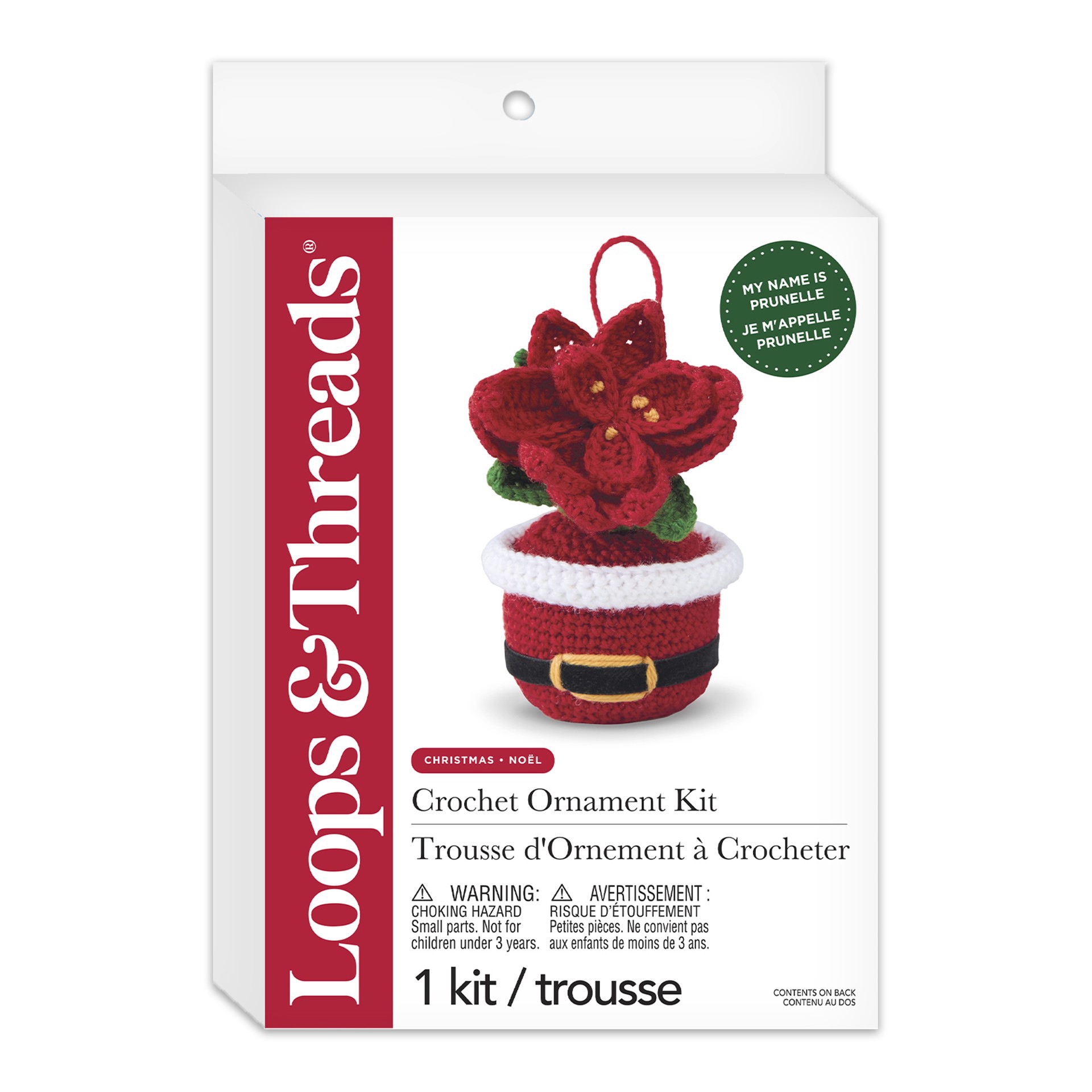 slide 4 of 4, Intermediate Poinsettia In Santa Pot Amigurumi Crochet Ornament Kit By Loops & Threads, 5 in x 6.5 in x 3 in