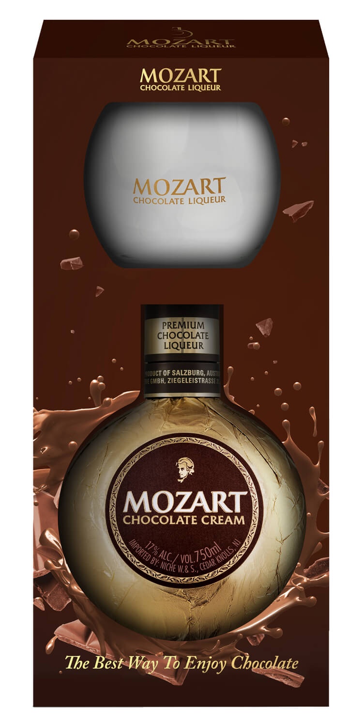 slide 1 of 1, Mozart Chocolate Liqueur 750ml w/Glass, 750 ml