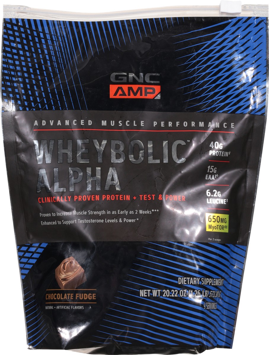 slide 6 of 9, GNC AMP Wheybolic Alpha Chocolate Fudge Whey Protein 20.22 oz, 20.22 oz