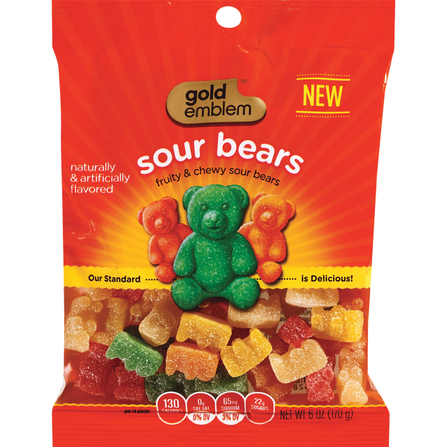 slide 1 of 1, Gold Emblem Sour Bears Gummy Candy (Peg Bag), 6 oz