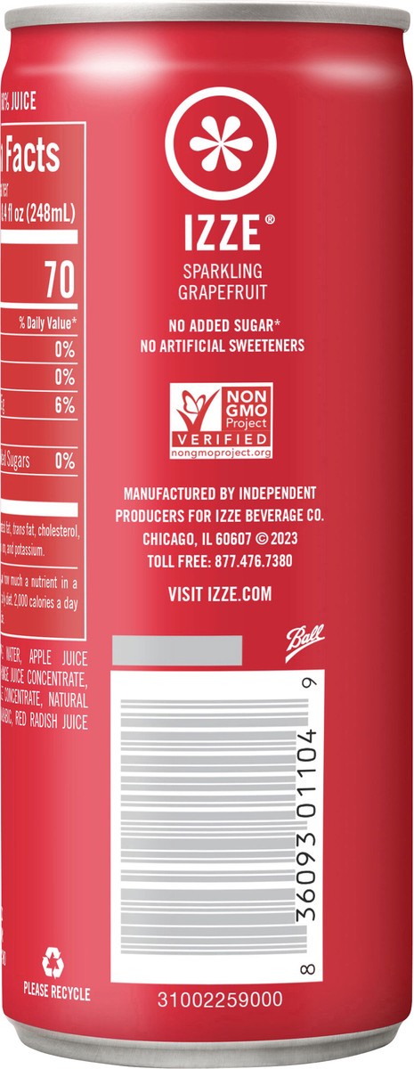 slide 7 of 12, IZZE Sparkling Grapefruit Juice Beverage, 8.4 Fl Oz Can, 8.4 fl oz