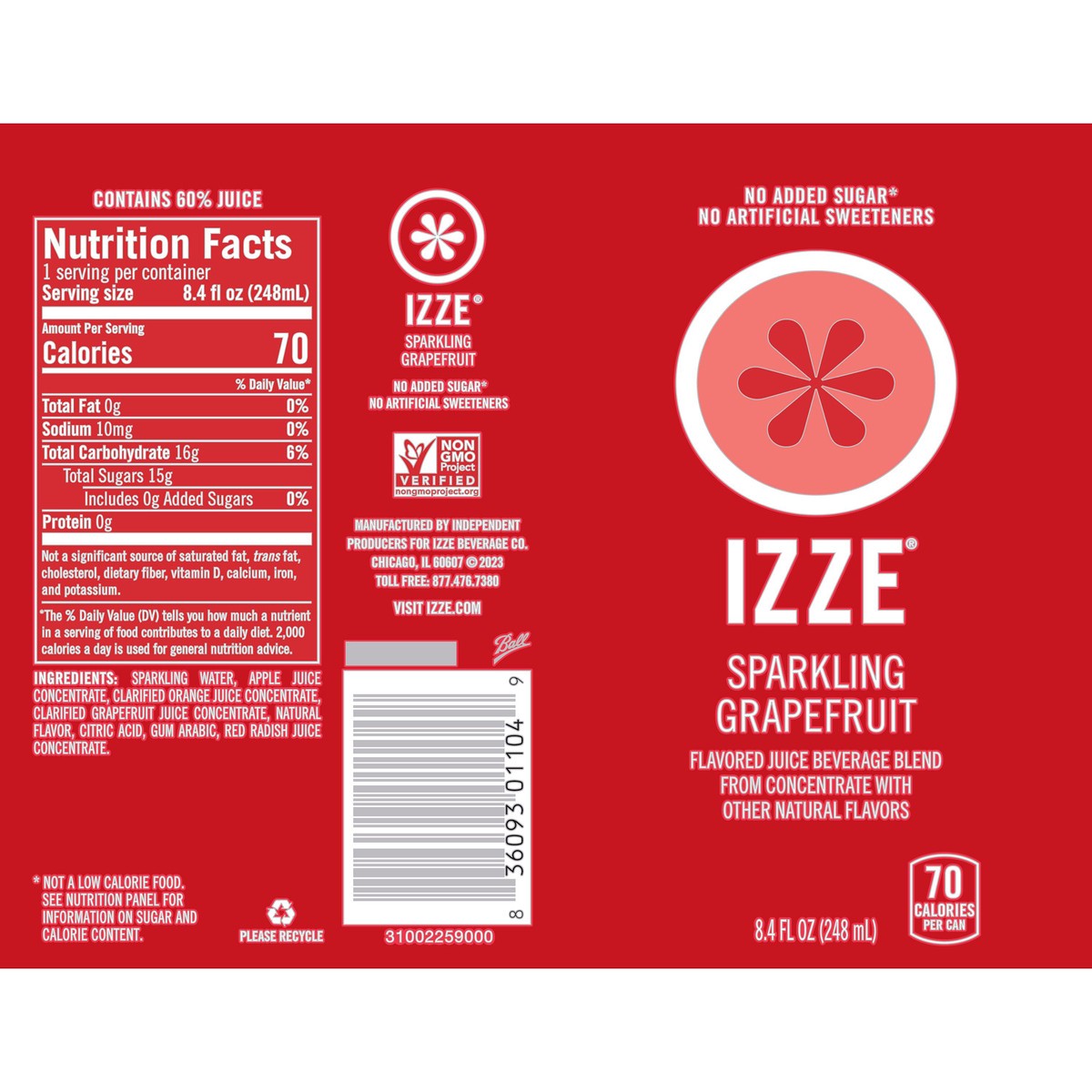 slide 10 of 12, IZZE Sparkling Grapefruit Juice Beverage, 8.4 Fl Oz Can, 8.4 fl oz