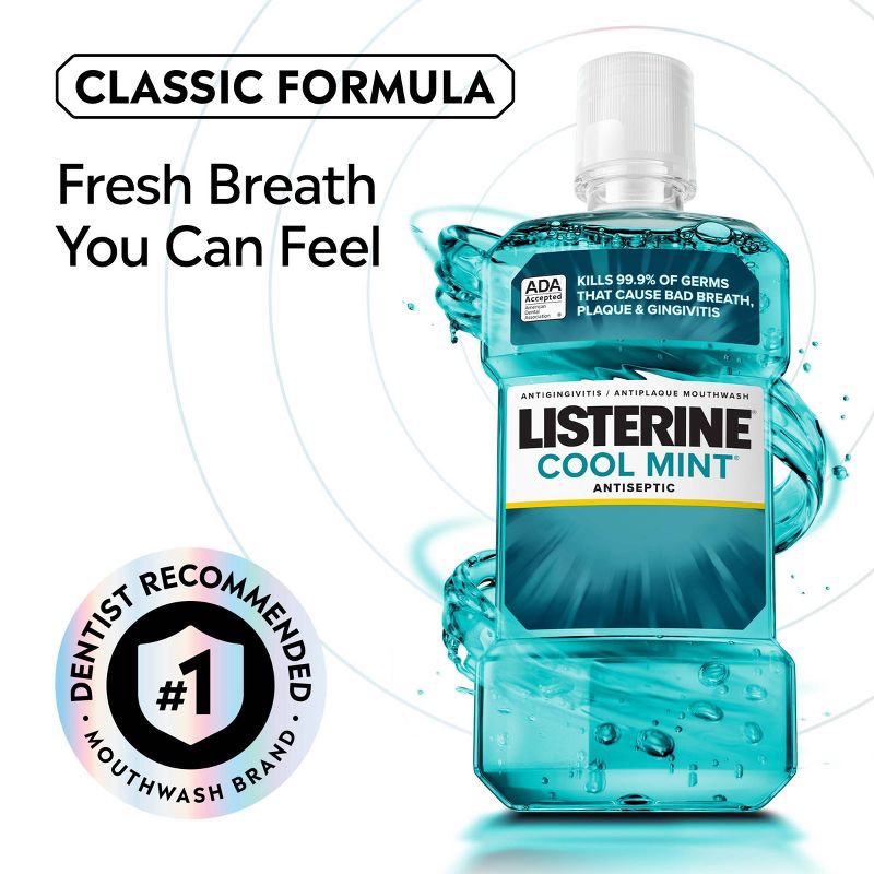 slide 3 of 10, Listerine Antiseptic Mouthwash for Bad Breath and Plaque Cool Mint - 500ml, 500 ml