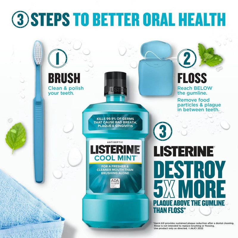 slide 8 of 10, Listerine Antiseptic Mouthwash for Bad Breath and Plaque Cool Mint - 500ml, 500 ml