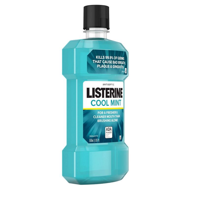 slide 9 of 10, Listerine Antiseptic Mouthwash for Bad Breath and Plaque Cool Mint - 500ml, 500 ml