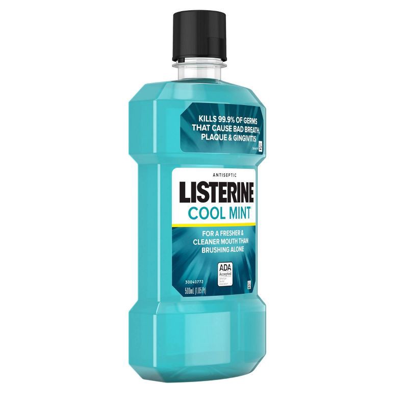 slide 9 of 15, Listerine Antiseptic Mouthwash for Bad Breath and Plaque Cool Mint - 500ml, 500 ml