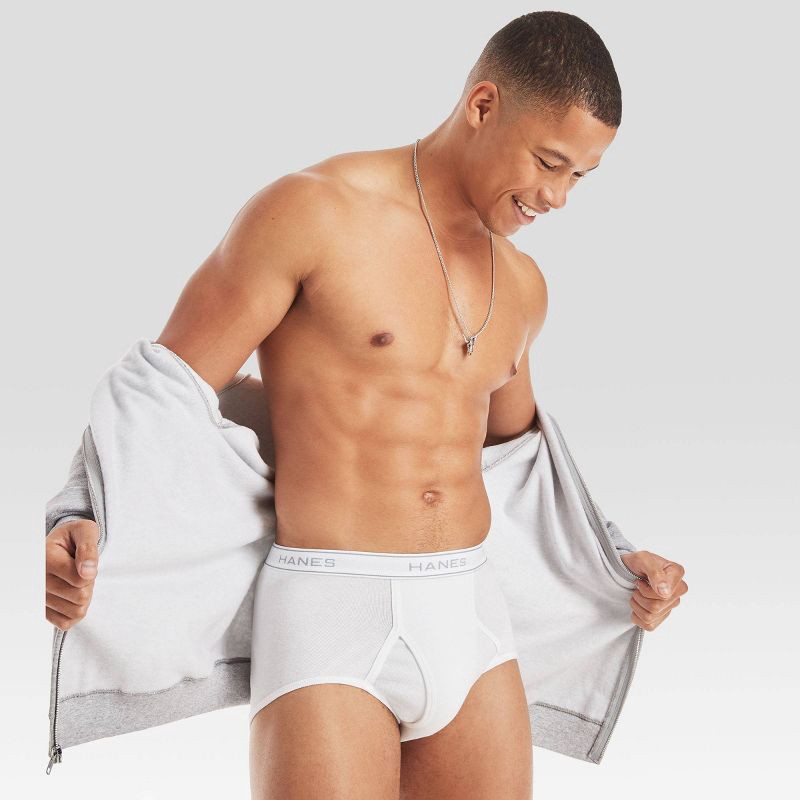 slide 4 of 7, Hanes Men's 9pk Briefs - White S: Tagless, High Rise, Full Waistband Elastic, Breathable, Moisture Wicking, Machine Washable, 9 ct