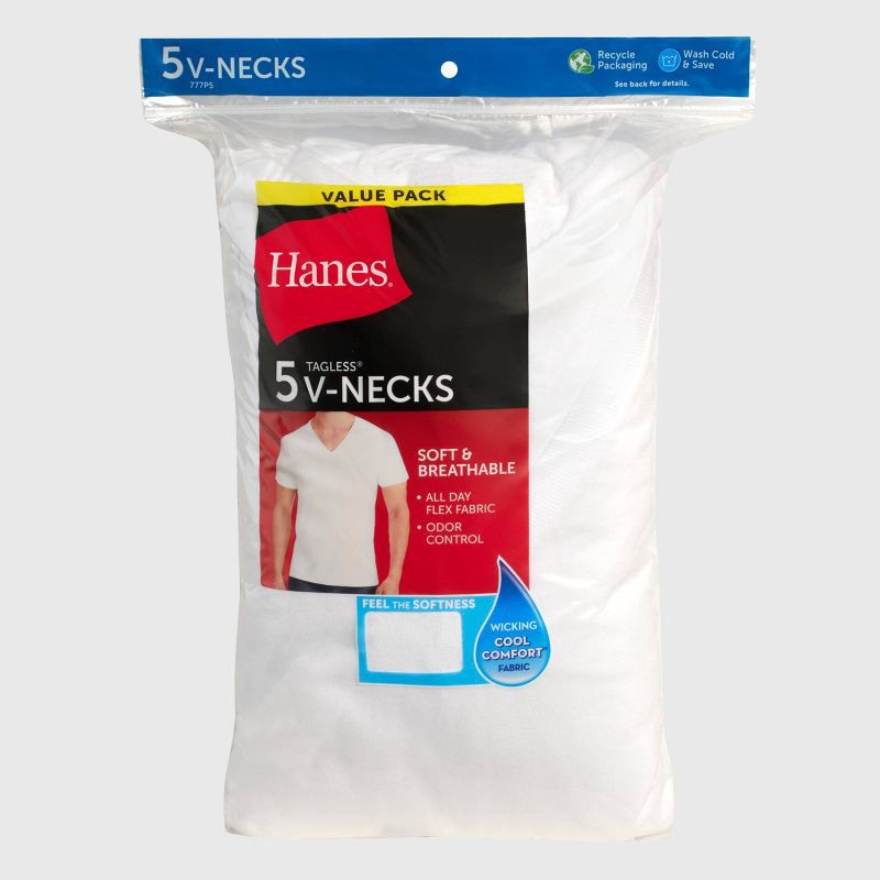 slide 8 of 8, Hanes Men's 5pk V Neck T-Shirt - White 2XL, 5 ct