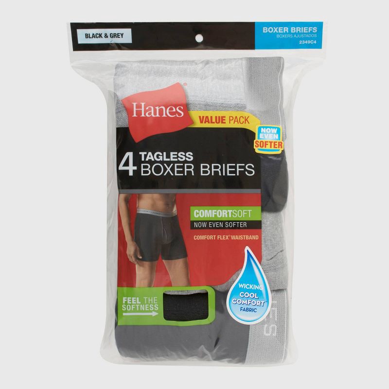 slide 2 of 8, Hanes Men's Boxer Briefs 4pk - Black/Gray XXL: Tagless, Breathable, Moisture Wicking, Lightweight Fabric, 4 ct