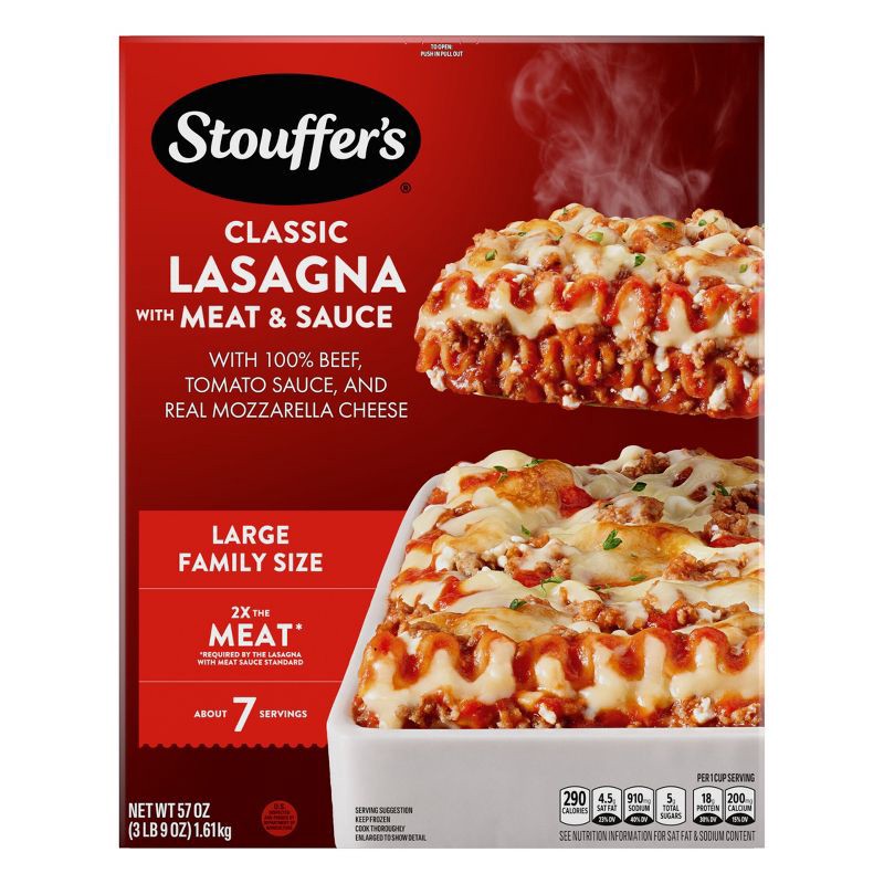 slide 1 of 11, Stouffer's Large Family Size Frozen Lasagna with Meat & Sauce - 57oz, 57 oz