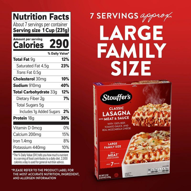 slide 6 of 11, Stouffer's Large Family Size Frozen Lasagna with Meat & Sauce - 57oz, 57 oz