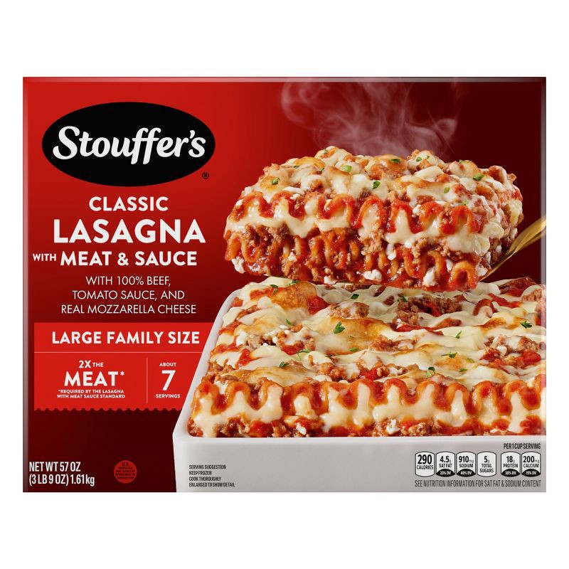 slide 7 of 11, Stouffer's Large Family Size Frozen Lasagna with Meat & Sauce - 57oz, 57 oz