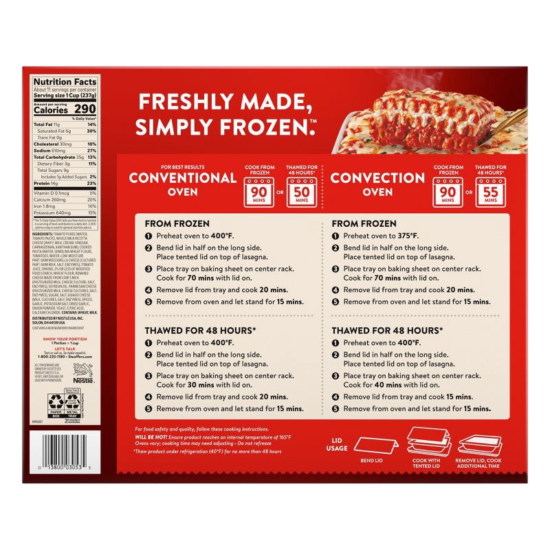 slide 8 of 10, Stouffer's Five Cheese Lasagna Party Size Frozen Dinner - 96oz, 96 oz