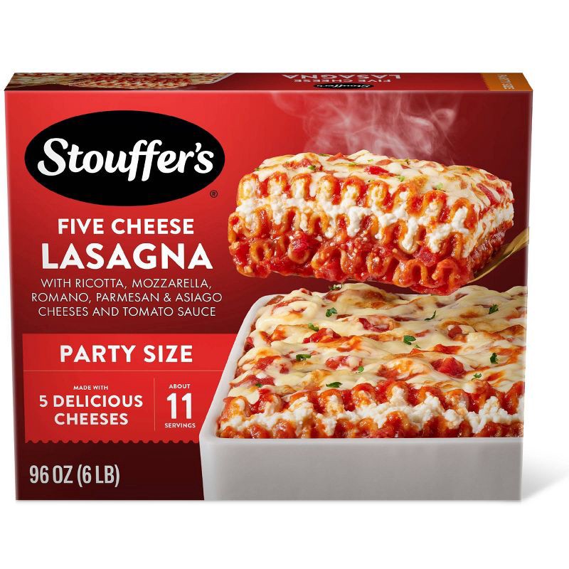 slide 1 of 10, Stouffer's Five Cheese Lasagna Party Size Frozen Dinner - 96oz, 96 oz
