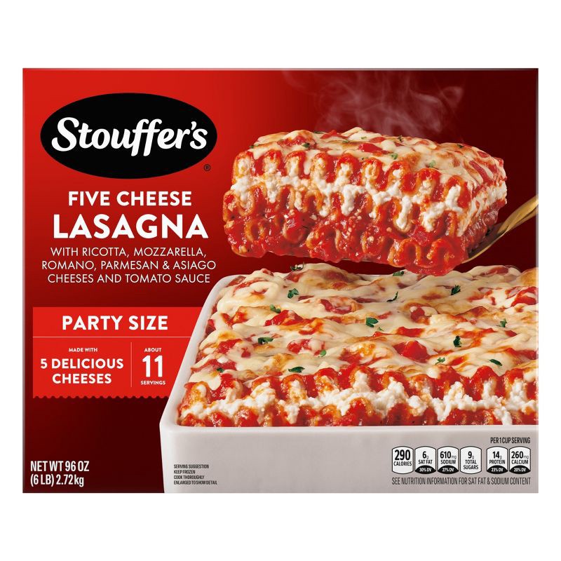 slide 1 of 10, Stouffer's Frozen Party Size Cheese Lovers Lasagna - 96oz, 96 oz