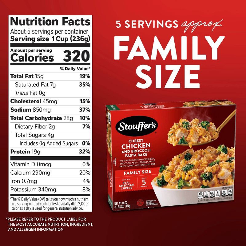 slide 6 of 8, Stouffer's Chicken & Broccoli Pasta Bake Meal Frozen Dinner - 40oz, 40 oz