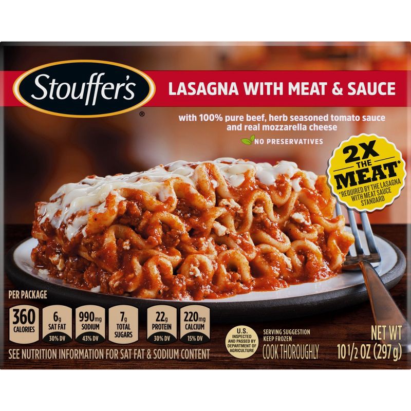 slide 1 of 11, Stouffer's Frozen Lasagna with Meat & Sauce Frozen Dinner - 10.5oz, 10.5 oz