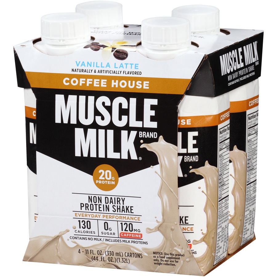 slide 3 of 8, Muscle Milk Coffee House Vanilla Latte Non Dairy Protein Shake, 4 ct; 11 fl oz