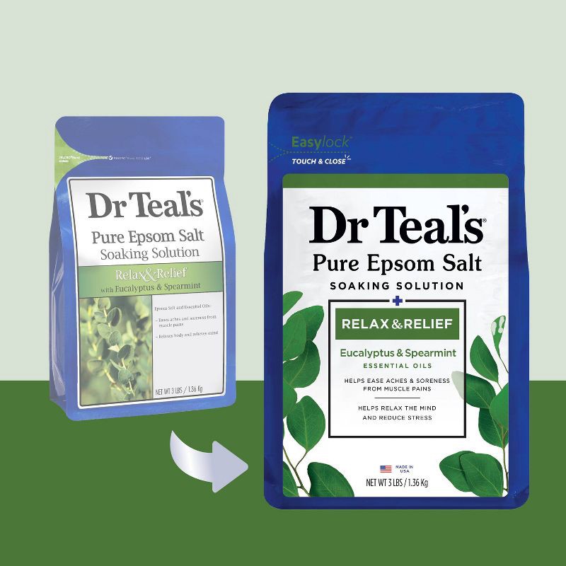 slide 2 of 6, Dr Teal's Epsom Salt Magnesium Soak - Relax & Relief with Eucalyptus & Spearmint - 3lbs, 3 lb