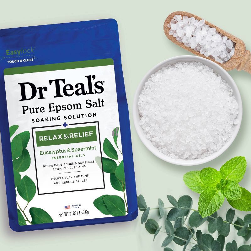 slide 5 of 6, Dr Teal's Epsom Salt Magnesium Soak - Relax & Relief with Eucalyptus & Spearmint - 3lbs, 3 lb