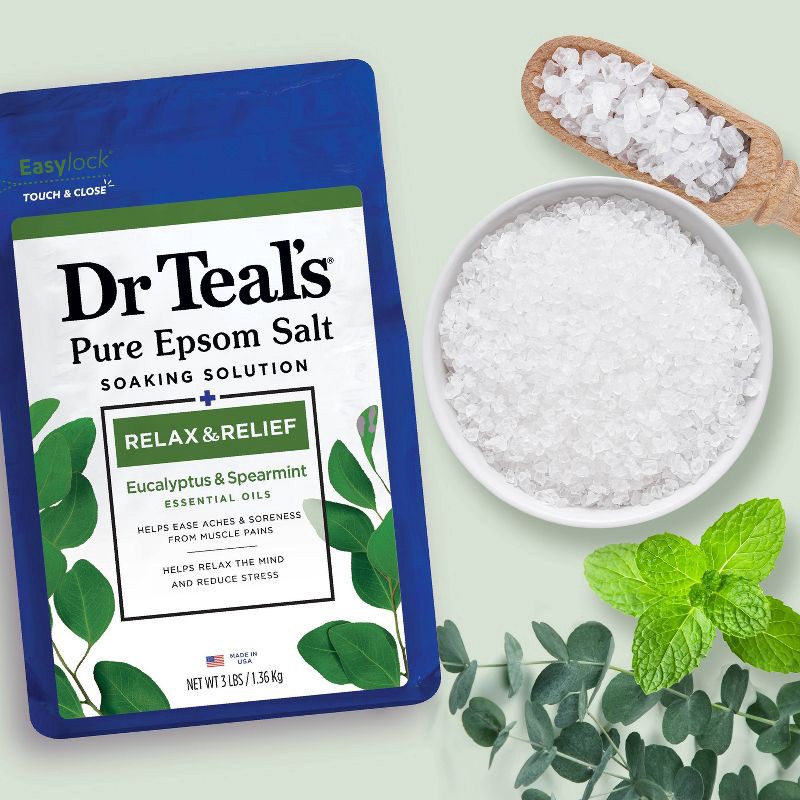 slide 5 of 5, Dr Teal's Epsom Salt Magnesium Soak - Relax & Relief with Eucalyptus & Spearmint - 3lbs, 3 lb