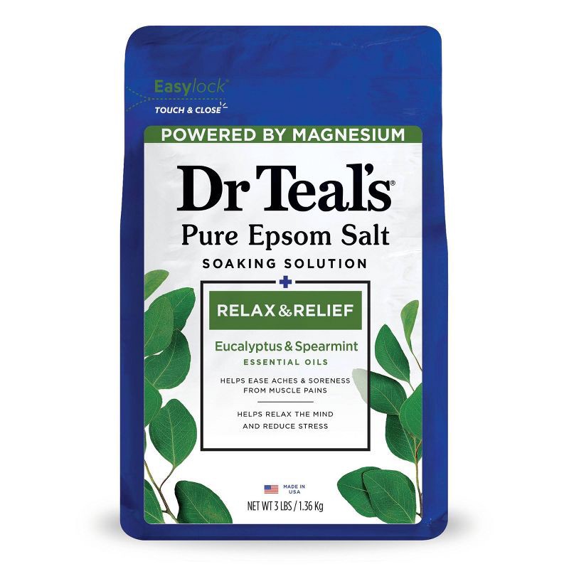 slide 1 of 6, Dr Teal's Epsom Salt Magnesium Soak - Relax & Relief with Eucalyptus & Spearmint - 3lbs, 3 lb