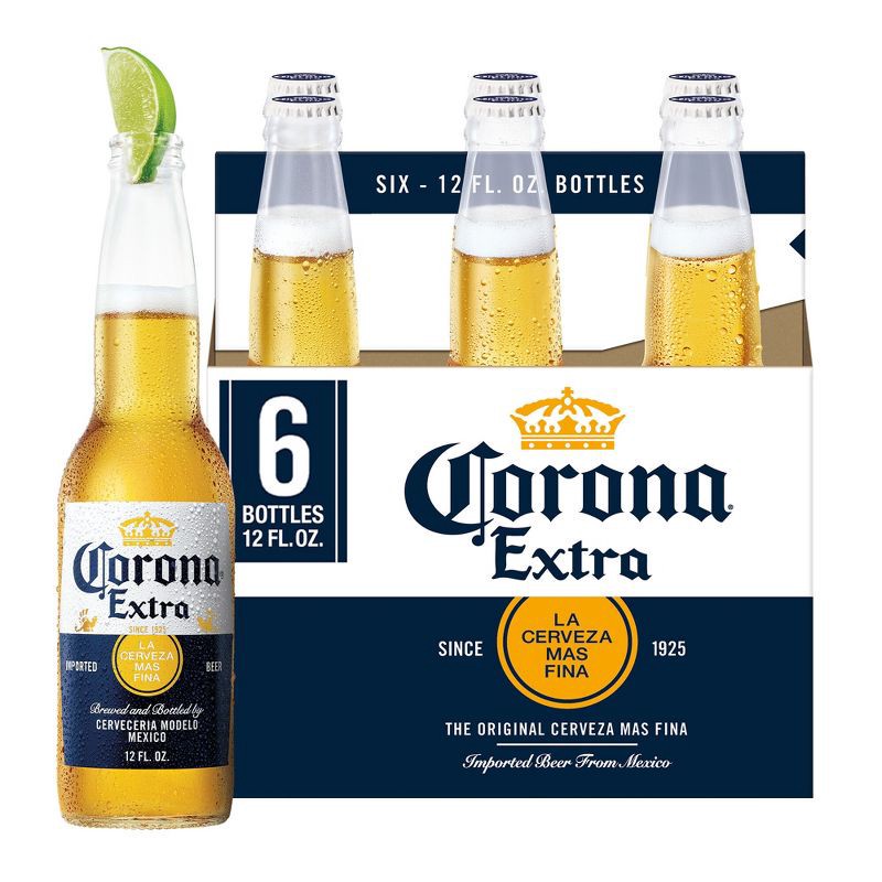 slide 1 of 8, Corona Extra Lager Beer - 6pk/12 fl oz Bottles, 6 ct; 12 fl oz