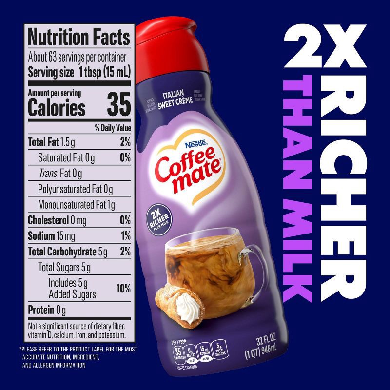 slide 7 of 10, Coffee mate Italian Sweet Crème Coffee Creamer - 32 fl oz (1qt), 32 fl oz, 1 qt