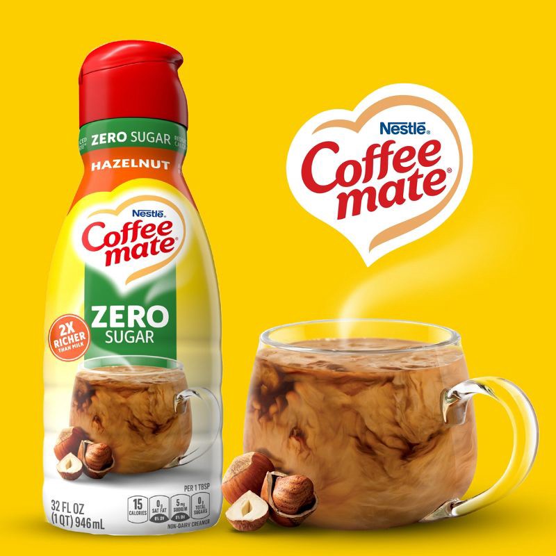 slide 2 of 12, Coffee mate Zero Sugar Hazelnut Coffee Creamer - 32 fl oz (1qt), 32 fl oz, 1 qt