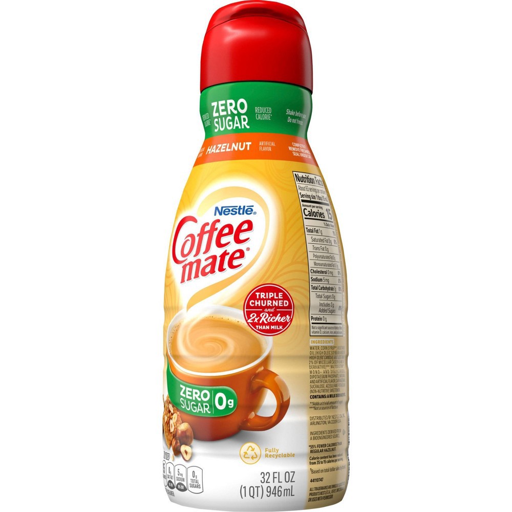 CoffeeMate Zero Sugar Hazelnut Coffee Creamer 32 fl oz (1qt) 32 fl
