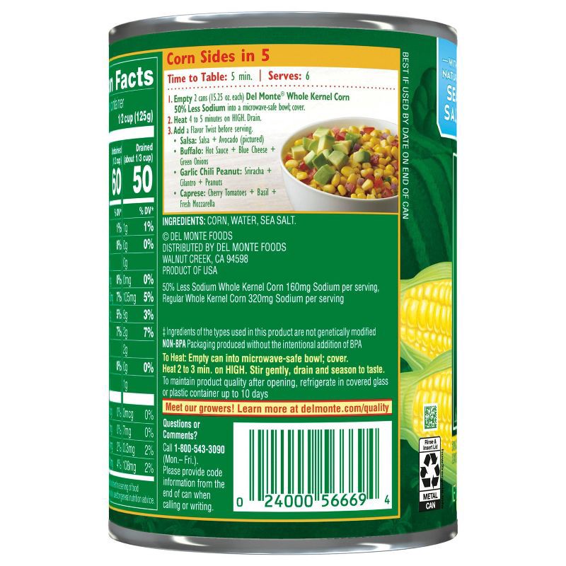 slide 3 of 4, Del Monte Low Sodium Golden Sweet Whole Kernel Corn - 15.25oz, 15.25 oz