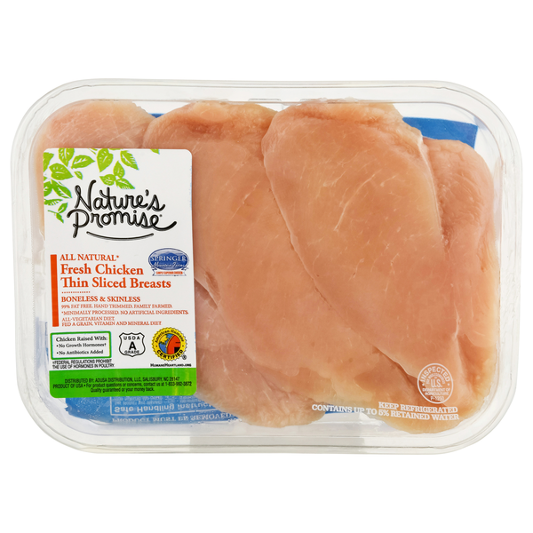 slide 1 of 1, Nature's Promise Natural Thin Sliced Chicken Breasts Fresh, per lb