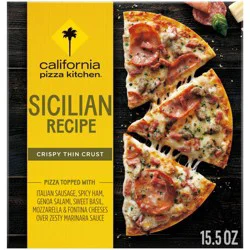 California Pizza Kitchen Sicilian Recipe 3 Meat Thin Crust Frozen Pizza - 15.5oz: High Protein, No Artificial Flavors