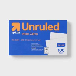 100ct 3" x 5" Unruled Index Cards White - up&up™: Paper Basics, 110 Paper Weight, Uncoated, 3x5 Card Indexing