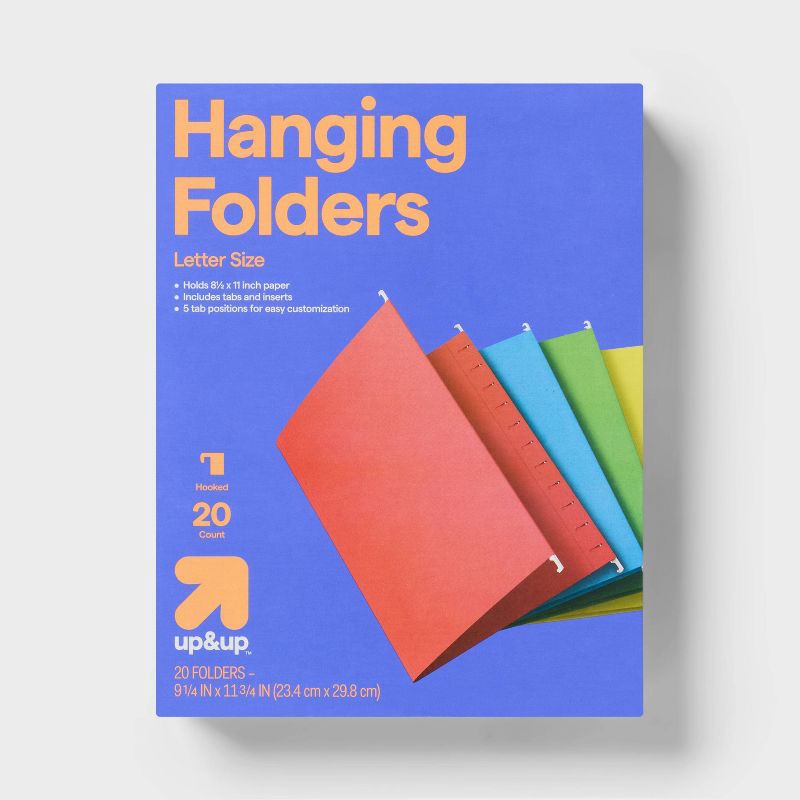 slide 1 of 5, 20ct Hanging File Folders Letter Size Multicolor - up&up™: Paperboard Core, Non-Pronged, 12 Sheet Capacity, 20 ct, 12 sheets