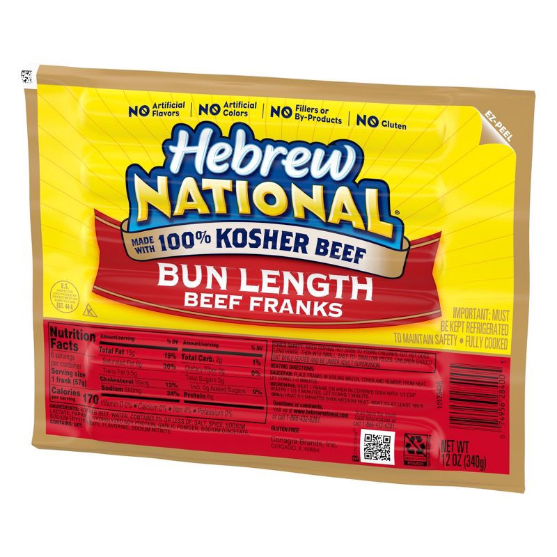 slide 2 of 6, Hebrew National Bun Length Beef Franks - 12oz, 12 oz