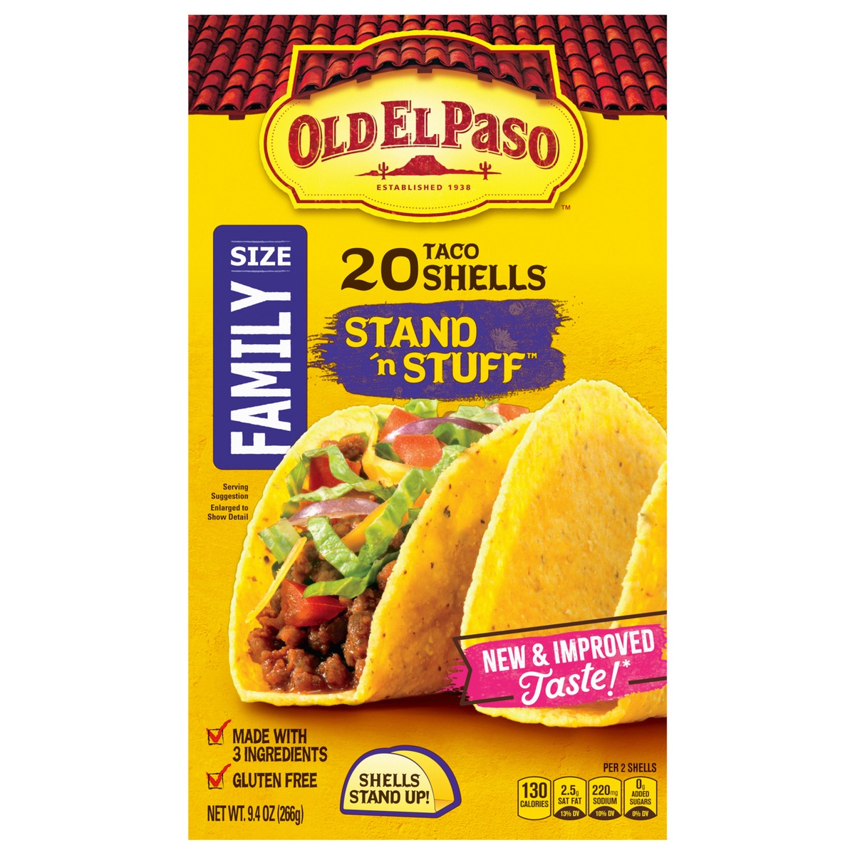 slide 1 of 6, Old El Paso Stand 'N Stuff Taco Shells, Gluten Free, Family Size, 20-count, 20 ct