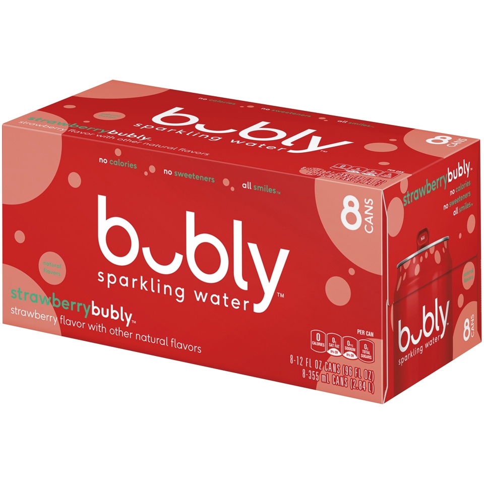 slide 3 of 4, bubly Strawberry Sparkling Water - 8pk/12 fl oz Cans, 8 ct; 12 fl oz