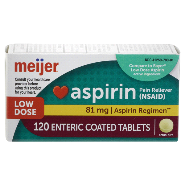 slide 1 of 1, Meijer Aspirin Enteric Coated Tablet., 120 ct; 81 mg