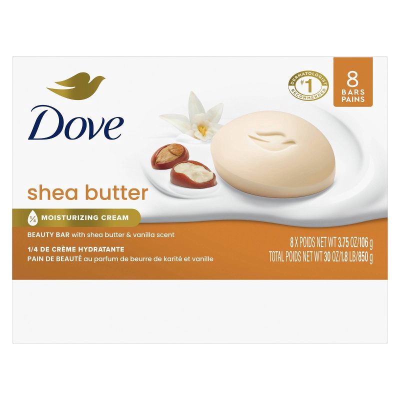 slide 3 of 10, Dove Beauty Purely Pampering Shea Butter with Warm Vanilla Beauty Bar Soap - 8pk - 3.75oz each, 8 ct, 3.75 oz