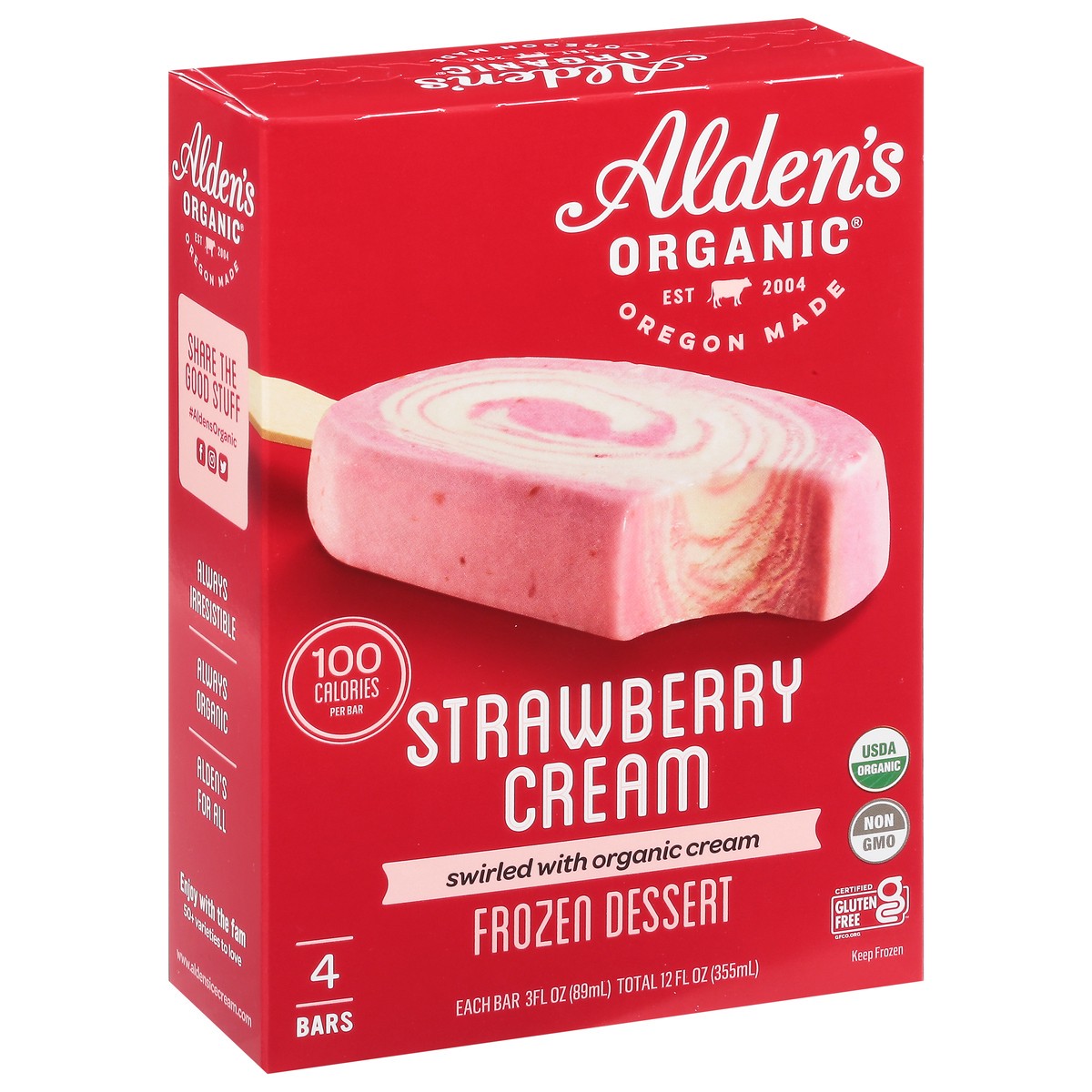 slide 2 of 9, Alden's Organic Strawberry Cream Frozen Dessert 4 Bars 3 fl oz Packed, Unspecified 4 ea, 4 ct