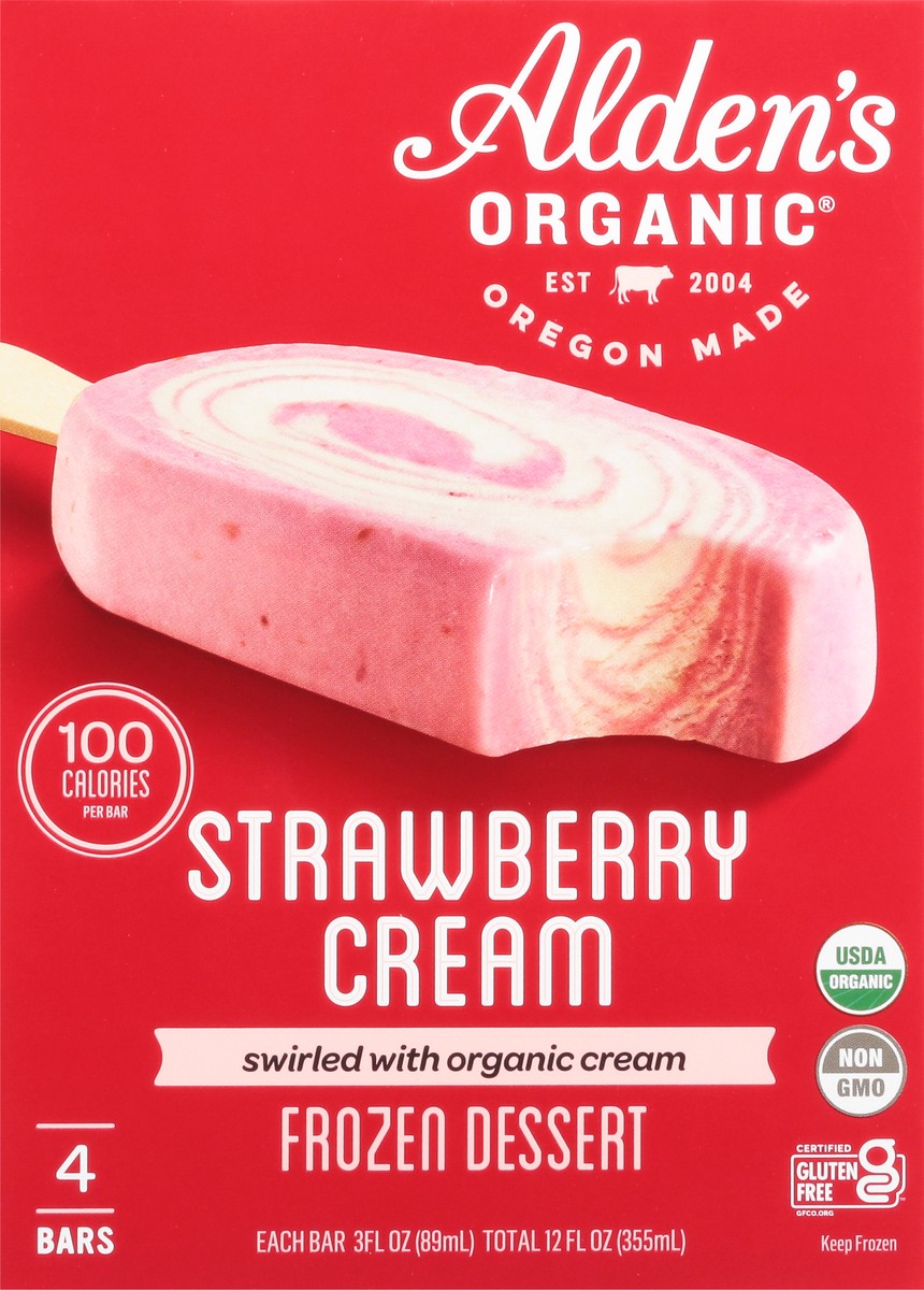 slide 3 of 9, Alden's Organic Strawberry Cream Frozen Dessert 4 Bars 3 fl oz Packed, Unspecified 4 ea, 4 ct